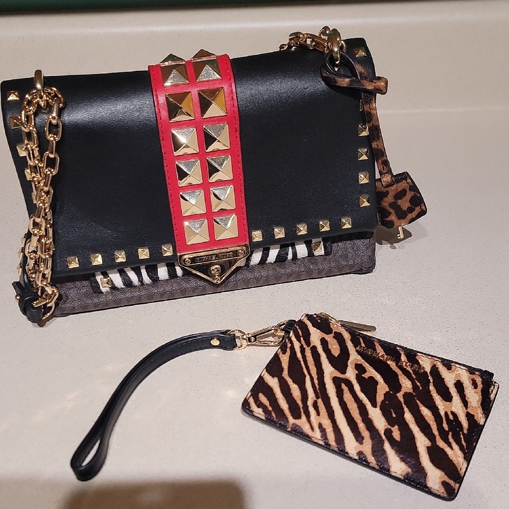 Michael Kors Black and Red Edgy Shoulder Bag